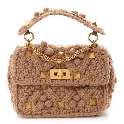 Valentino Garavani Cashmere Medium Roman Stud Shoulder Bag Brown 1 of 8