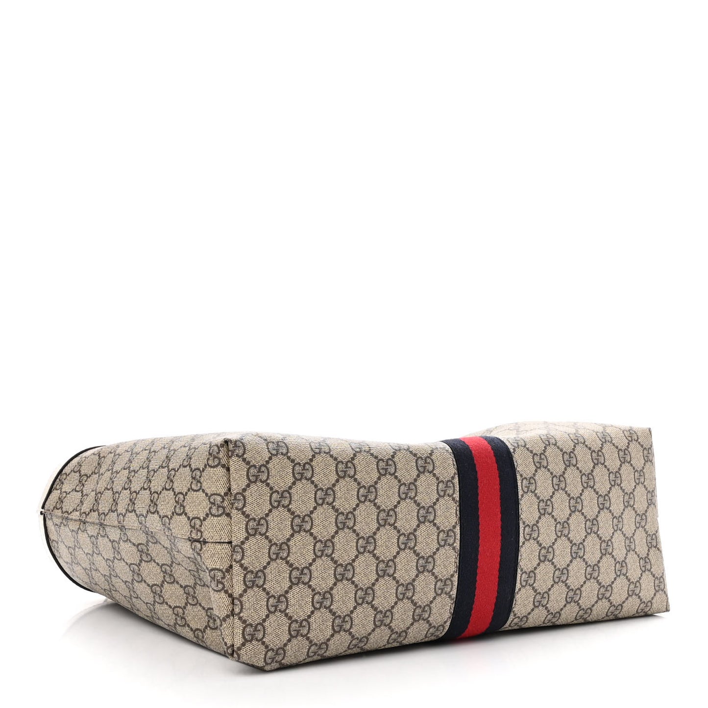 GG Supreme Monogram Textured Dollar Calfskin Web Medium Ophidia Shopping Tote Beige Ebony Mystic White