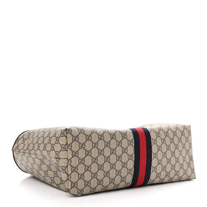 Gucci GG Supreme Monogram Textured Dollar Calfskin Web Medium Ophidia Shopping Tote Beige Ebony Mystic White 4 of 10