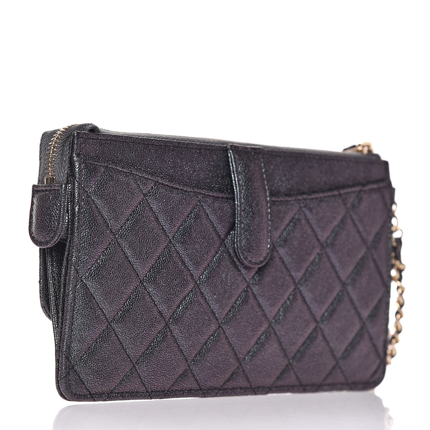 Chanel Iridescent Caviar Quilted Classic Pouch With Handle Black 3 of 10