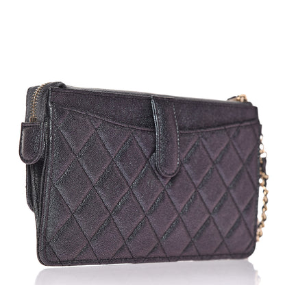 Chanel Iridescent Caviar Quilted Classic Pouch With Handle Black 3 of 10
