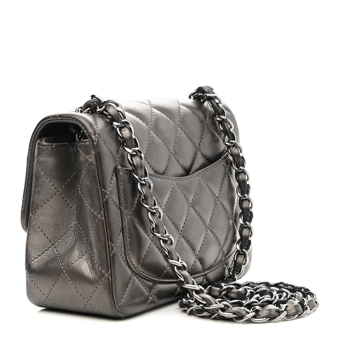 Metallic Calfskin Quilted Mini Square Flap Bronze