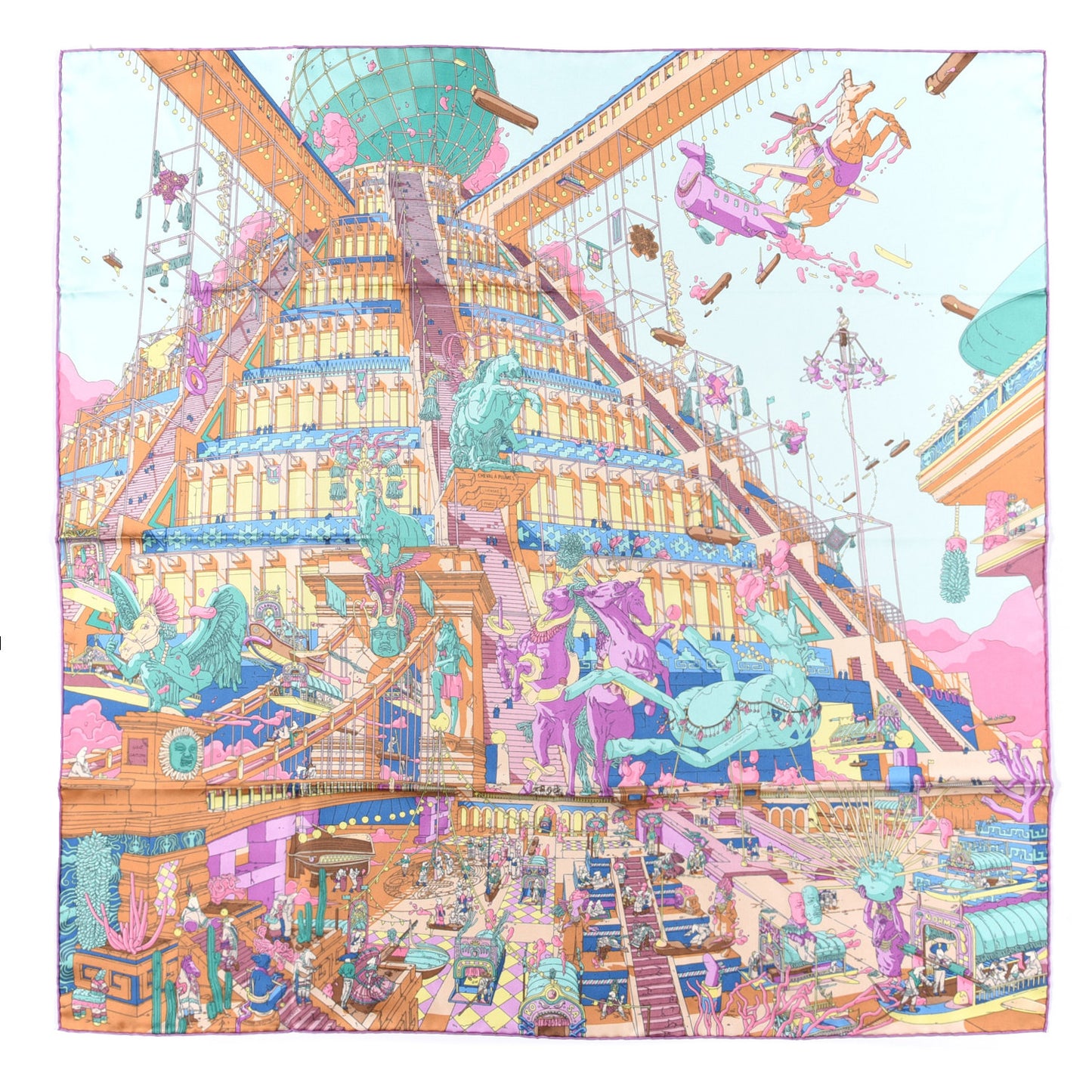 Silk La Legende Du Cheval Scarf 90 Mauve Aqua Camel