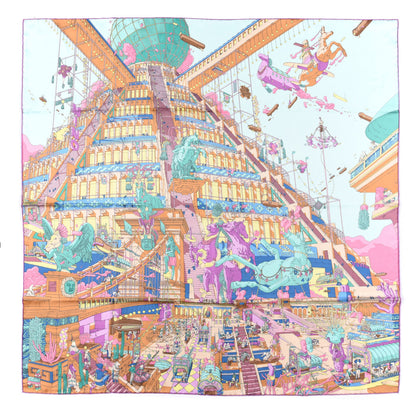 Hermes Silk La Legende Du Cheval Scarf 90 Mauve Aqua Camel 1 of 4