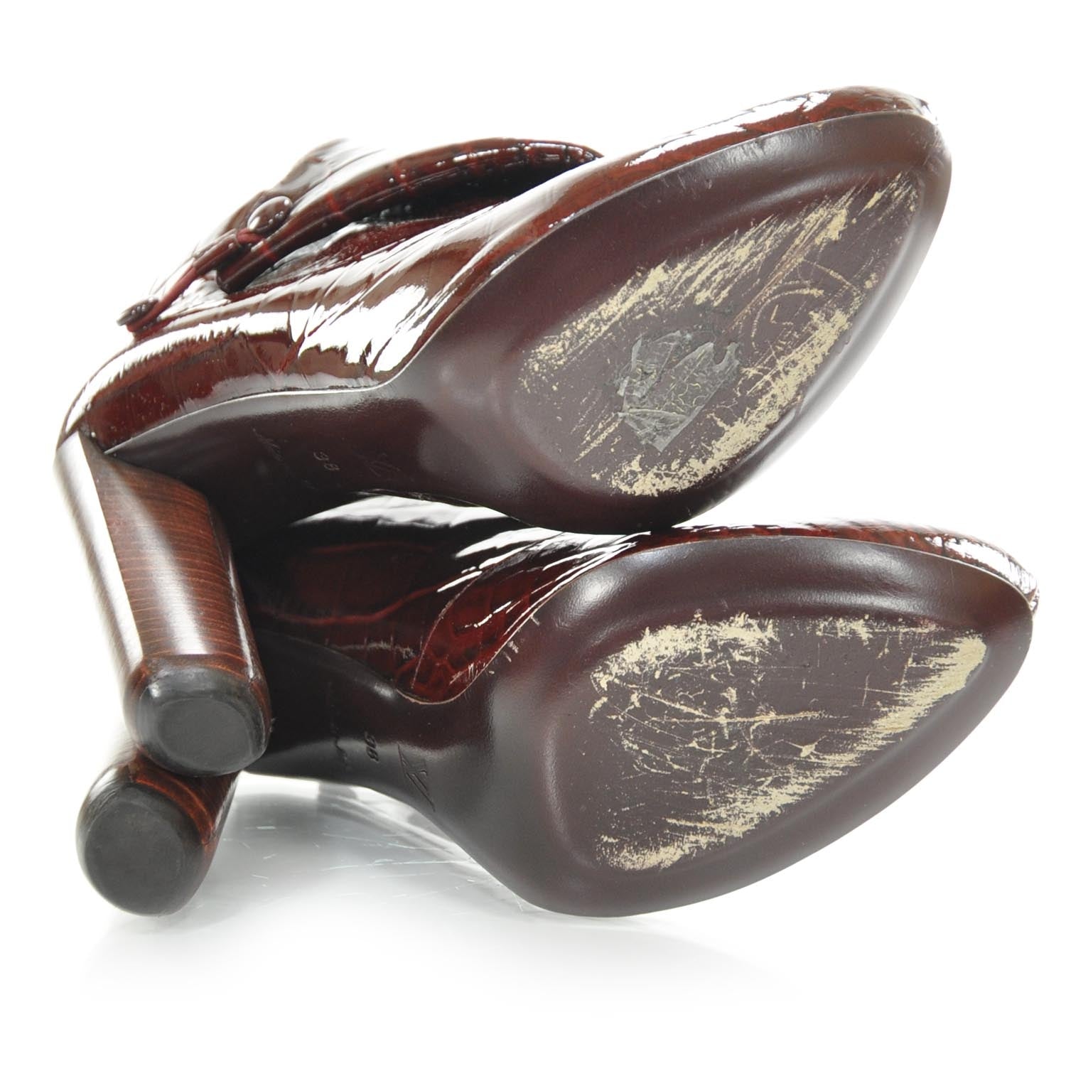 Louis Vuitton Crocodile Embossed Patent Leather Delft Cornelia Ankle Boots 38 Grenat 5 of 8