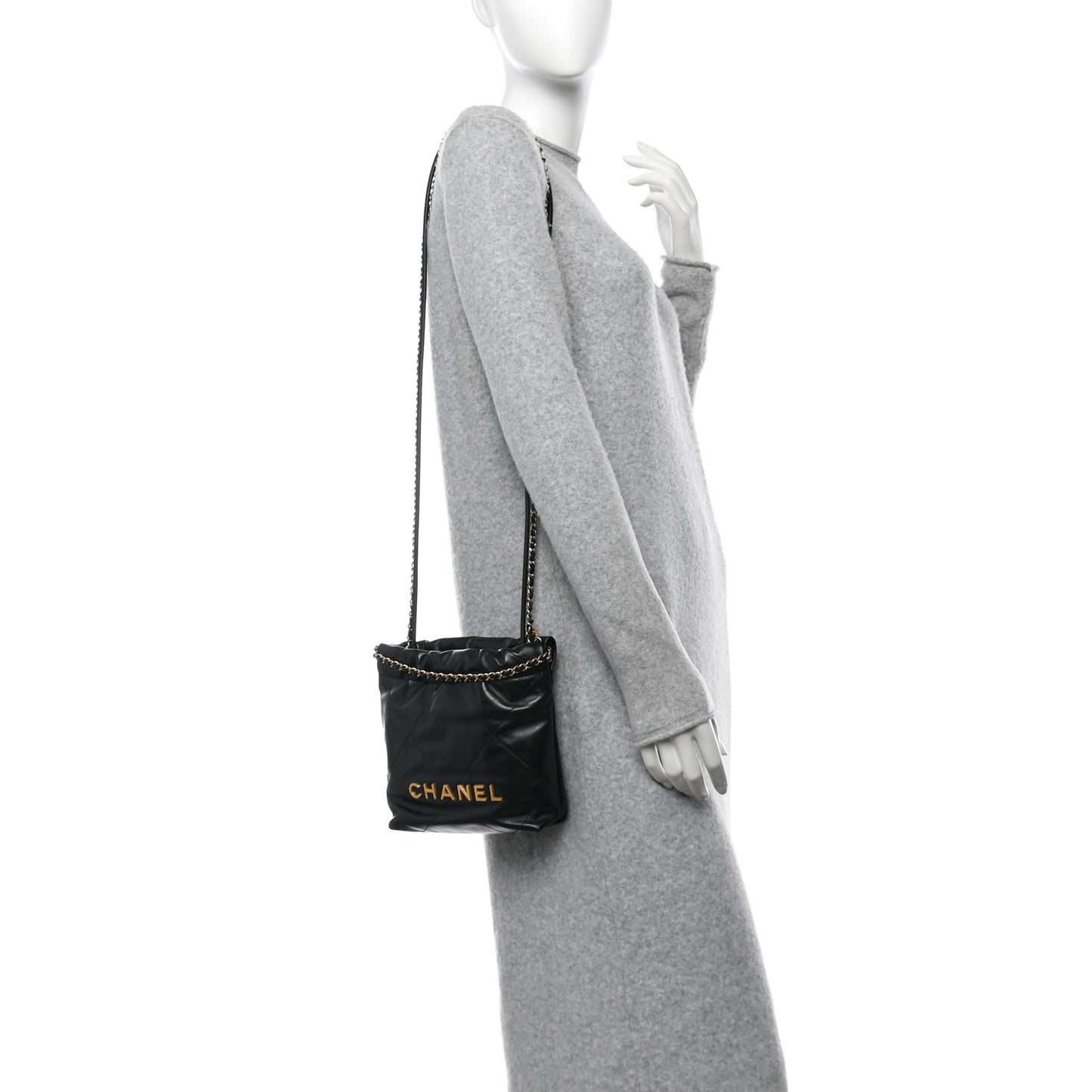 Shiny Calfskin Quilted Mini Chanel 22 Black
