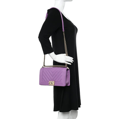 Chanel Caviar Chevron Quilted Medium Boy Flap Purple 2 of 9
