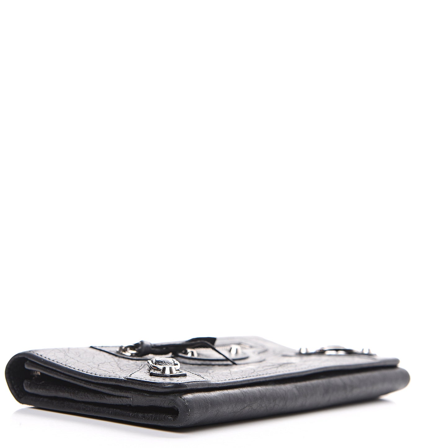 Agneau Classic Silver Hardware Money Wallet Black