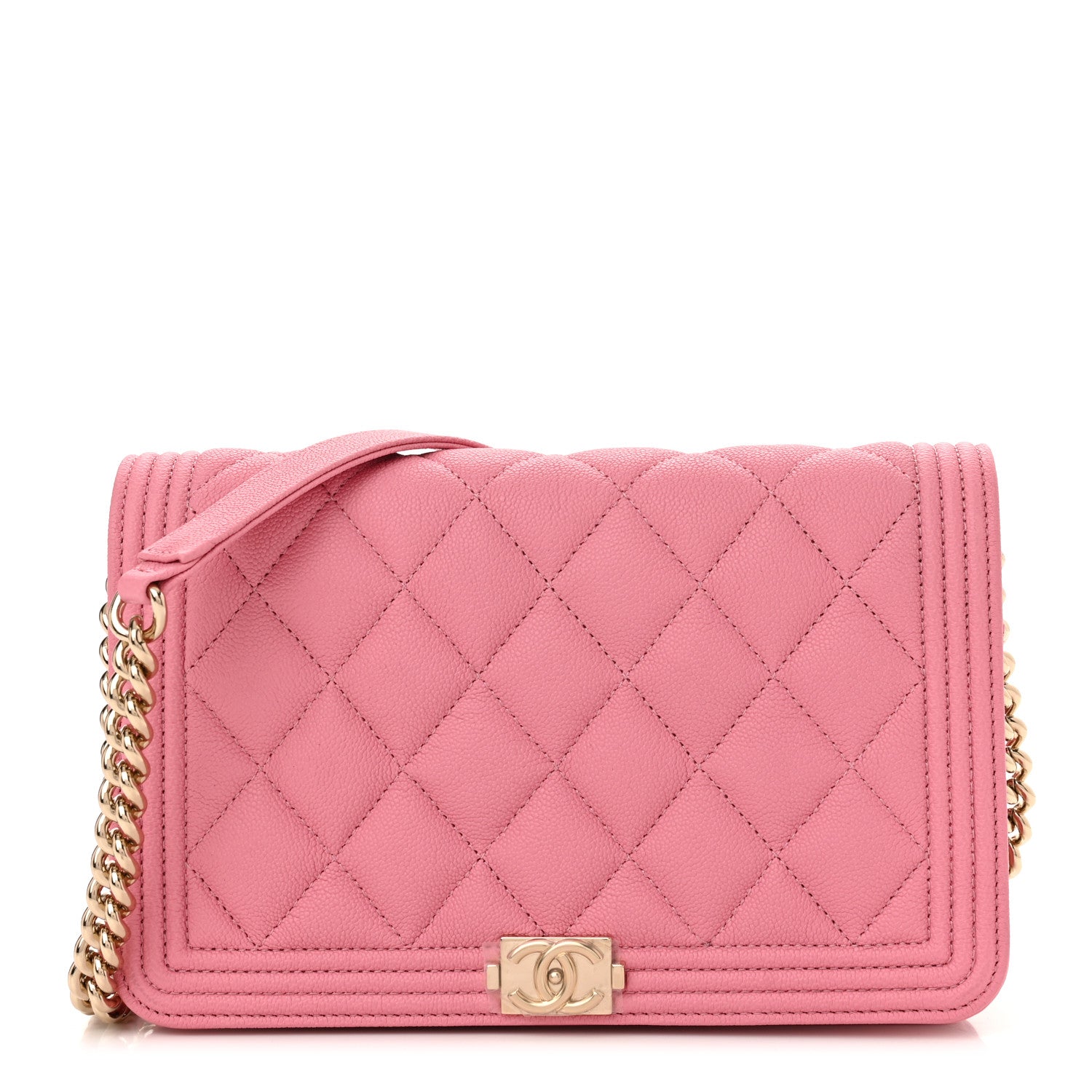 Chanel Caviar Quilted Boy Wallet On Chain WOC Pink 1 of 12