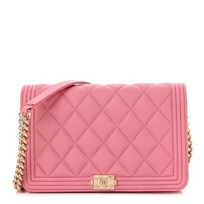 Chanel Caviar Quilted Boy Wallet On Chain WOC Pink 1 of 12
