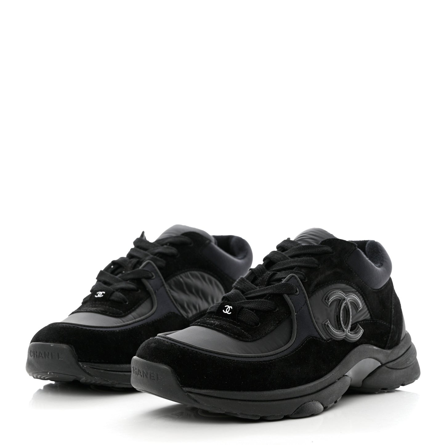 Mixed Fibers Calfskin Suede CC Sneakers 40.5 Black
