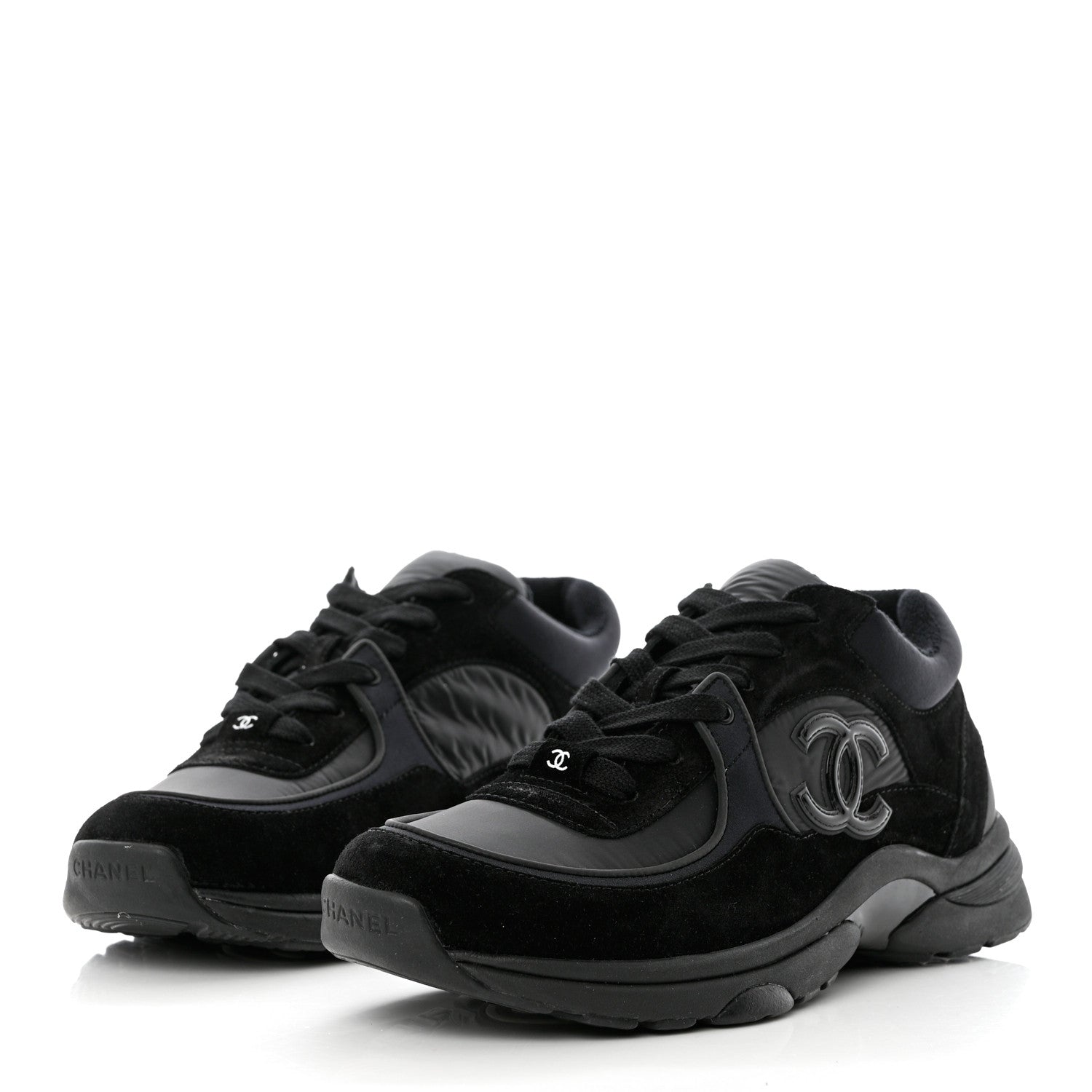 Chanel Mixed Fibers Calfskin Suede CC Sneakers 40.5 Black 3 of 9