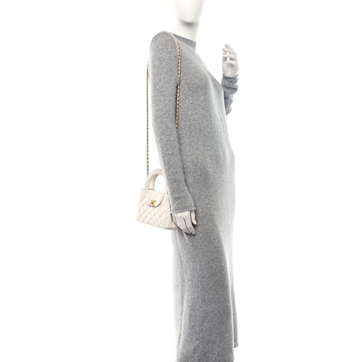 Chanel Shiny Aged Calfskin Quilted Nano Kelly Shopper White 2 of 11