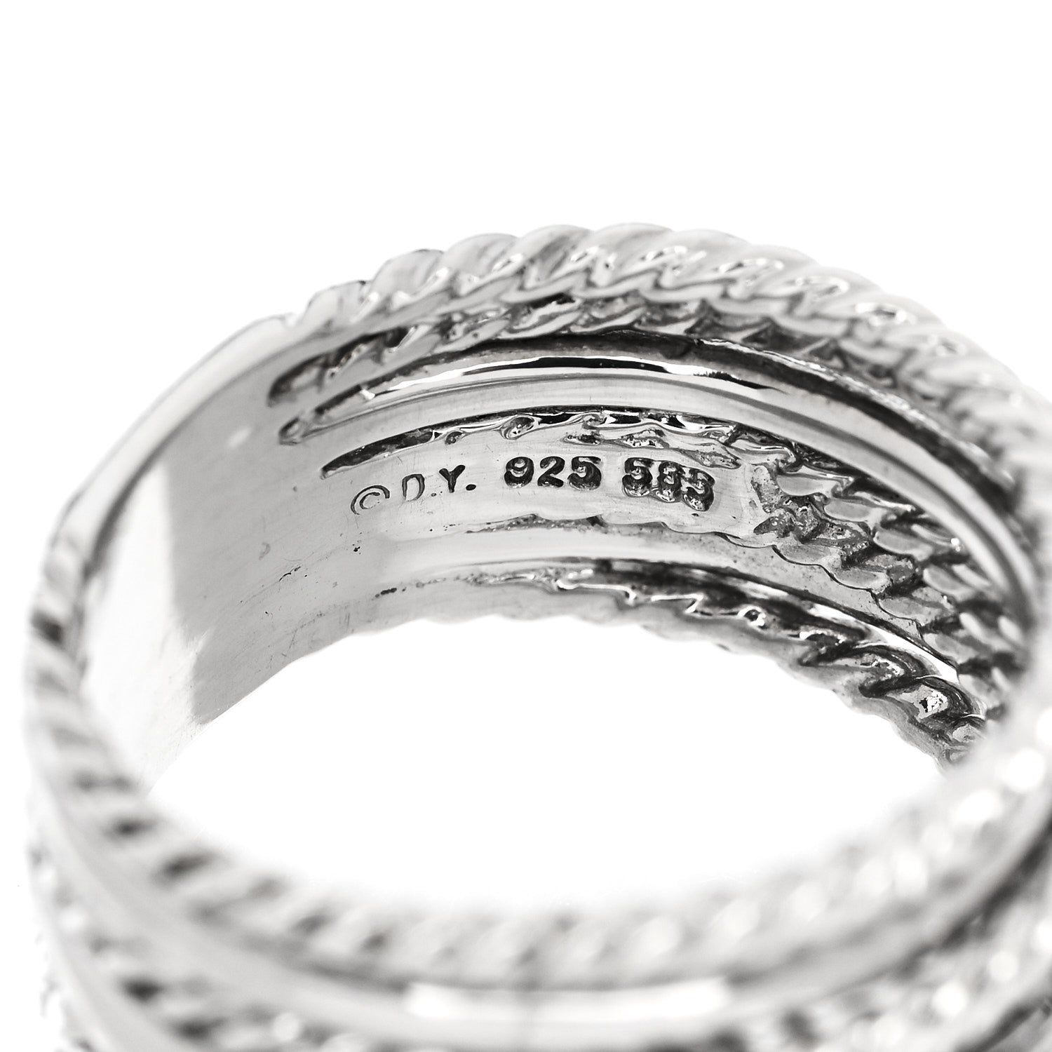 David Yurman Sterling Silver Diamond 12mm Wide Crossover Cable Ring 54 7 4 of 4