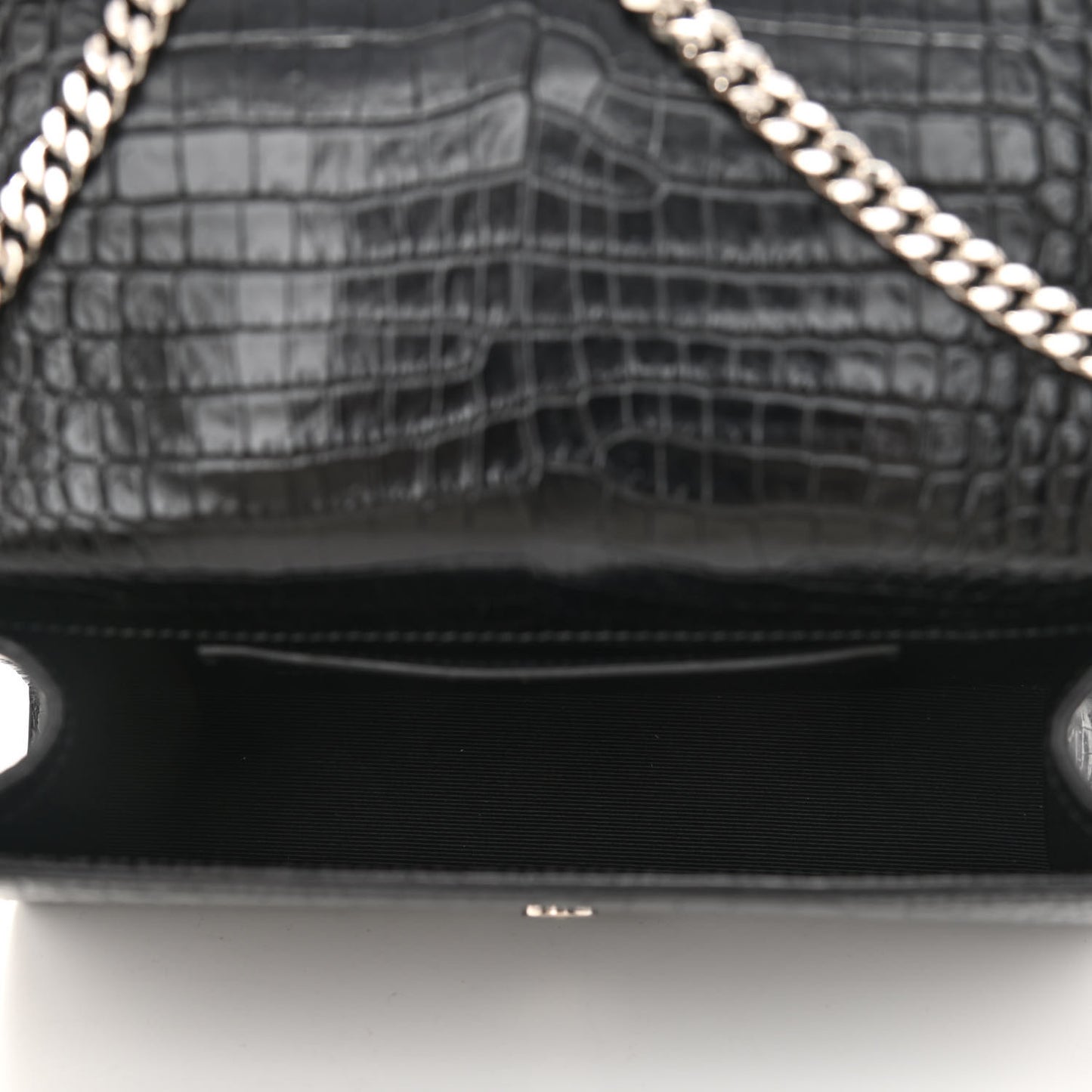 Calfskin Crocodile Embossed Medium Classic Monogram Kate Tassel Satchel Black