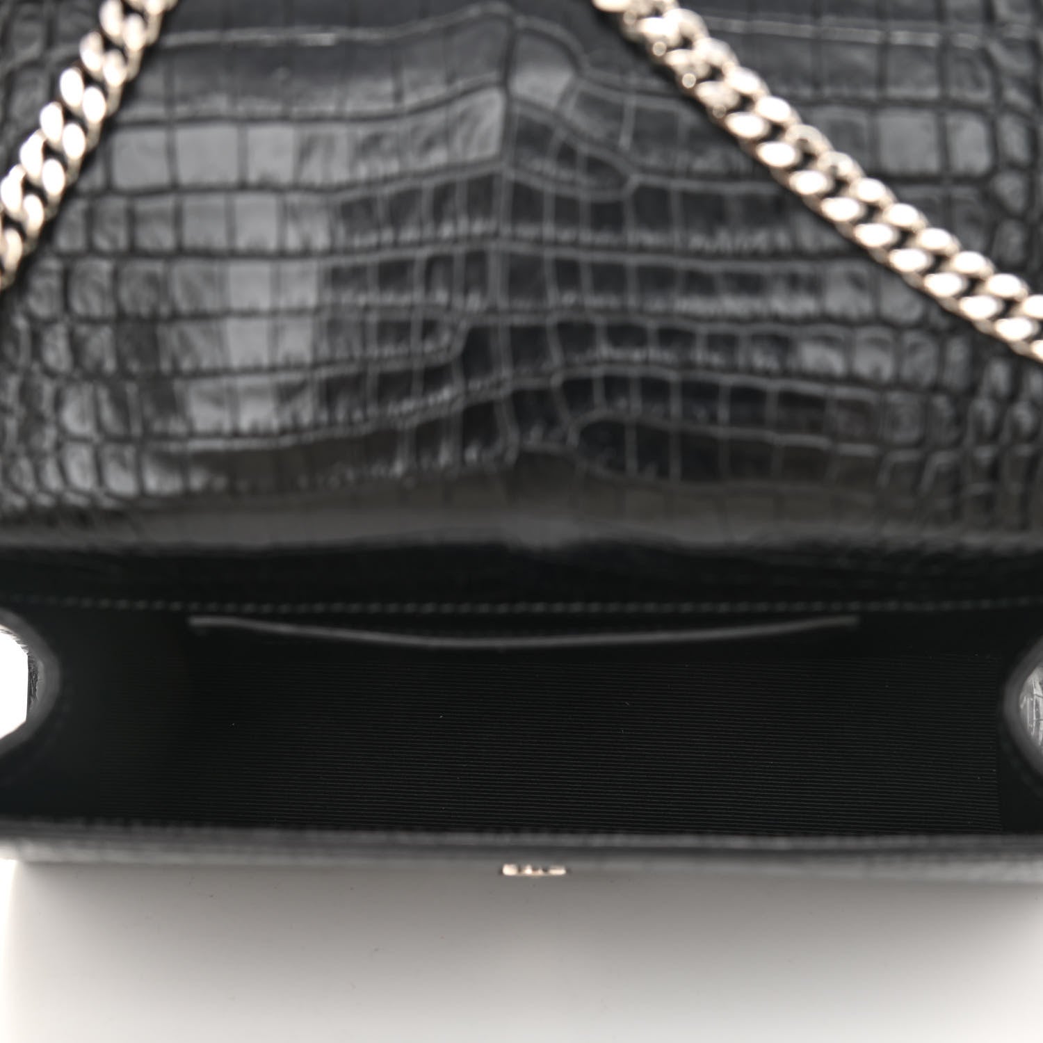 Saint Laurent Calfskin Crocodile Embossed Medium Classic Monogram Kate Tassel Satchel Black 5 of 9