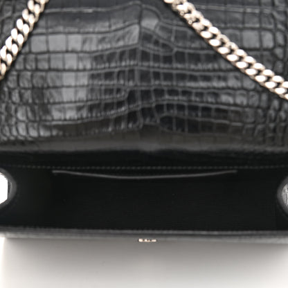 Saint Laurent Calfskin Crocodile Embossed Medium Classic Monogram Kate Tassel Satchel Black 5 of 9