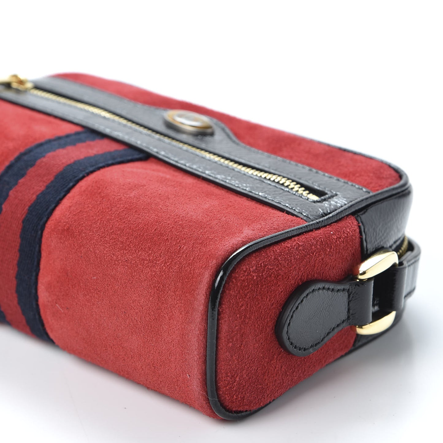 Suede Patent Web Mini Ophidia Shoulder Bag Red