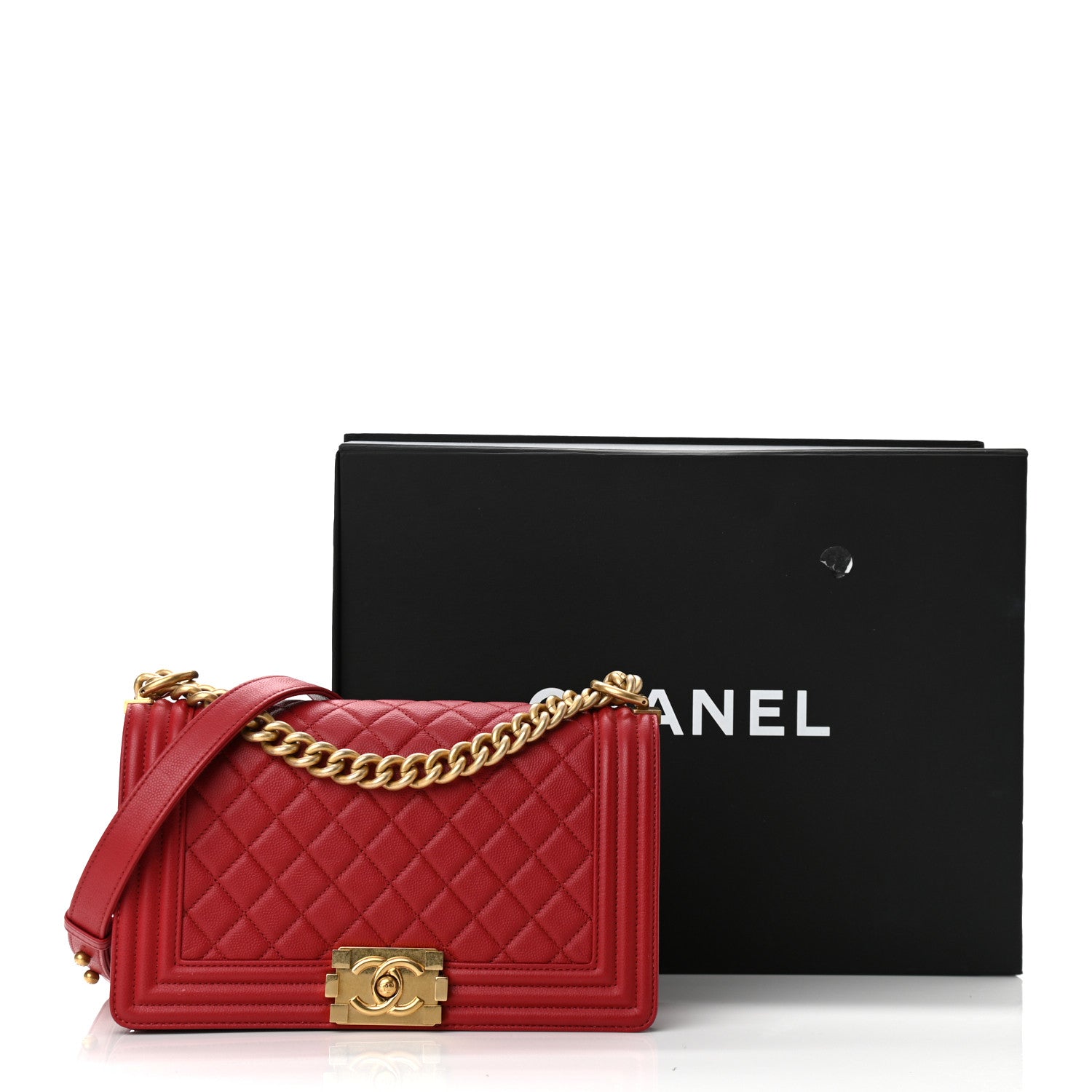 Chanel Caviar Quilted Medium Boy Flap Red 11 of 11