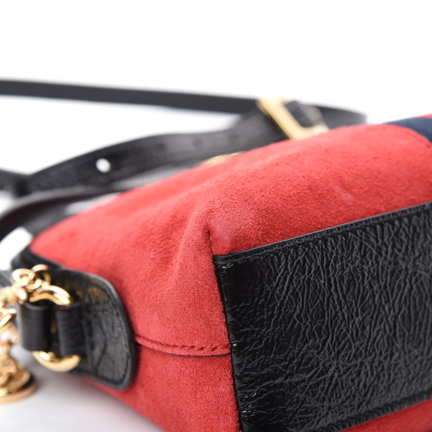 Suede Patent Web GG Small Ophidia Dome Shoulder Bag Hibiscus Red
