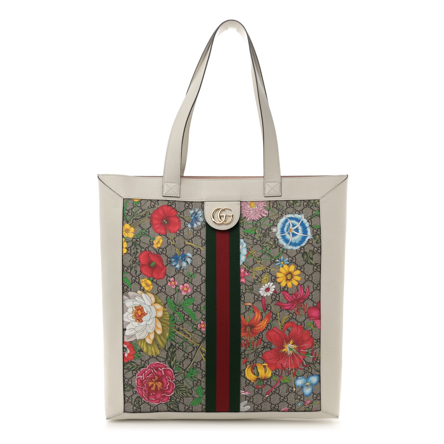 Gucci GG Supreme Monogram Flora Web Ophidia Vertical Shopping Tote White 1 of 13