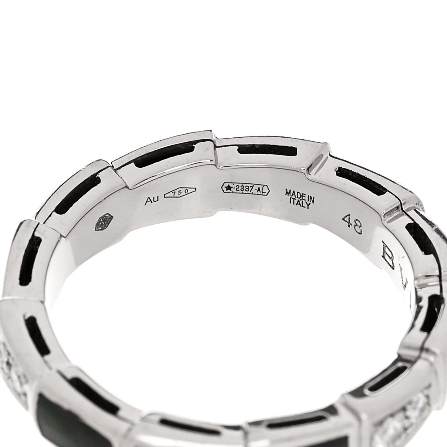 18K White Gold Diamond Gray Mother of Pearl Serpenti Viper Band Ring 48 4.5