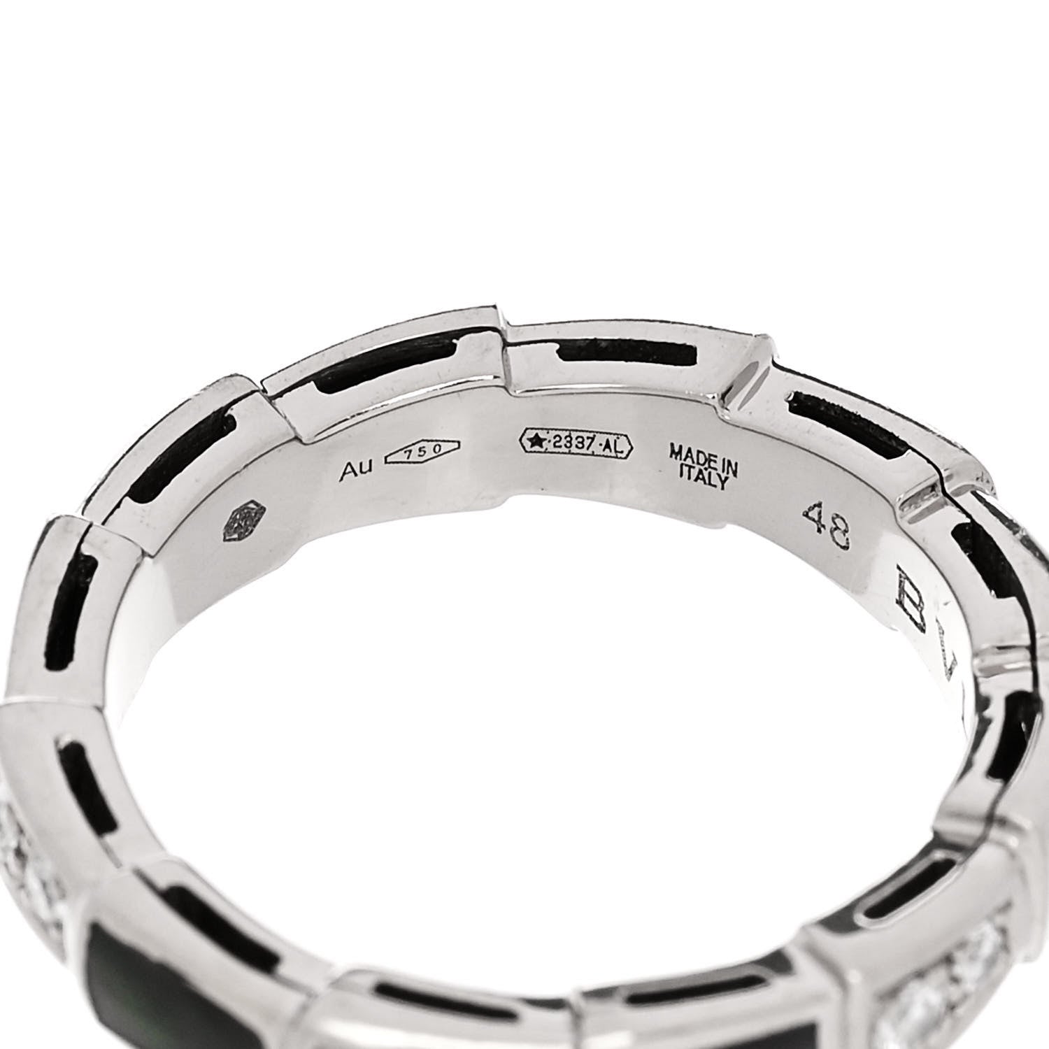 Bulgari 18K White Gold Diamond Gray Mother of Pearl Serpenti Viper Band Ring 48 4.5 4 of 5