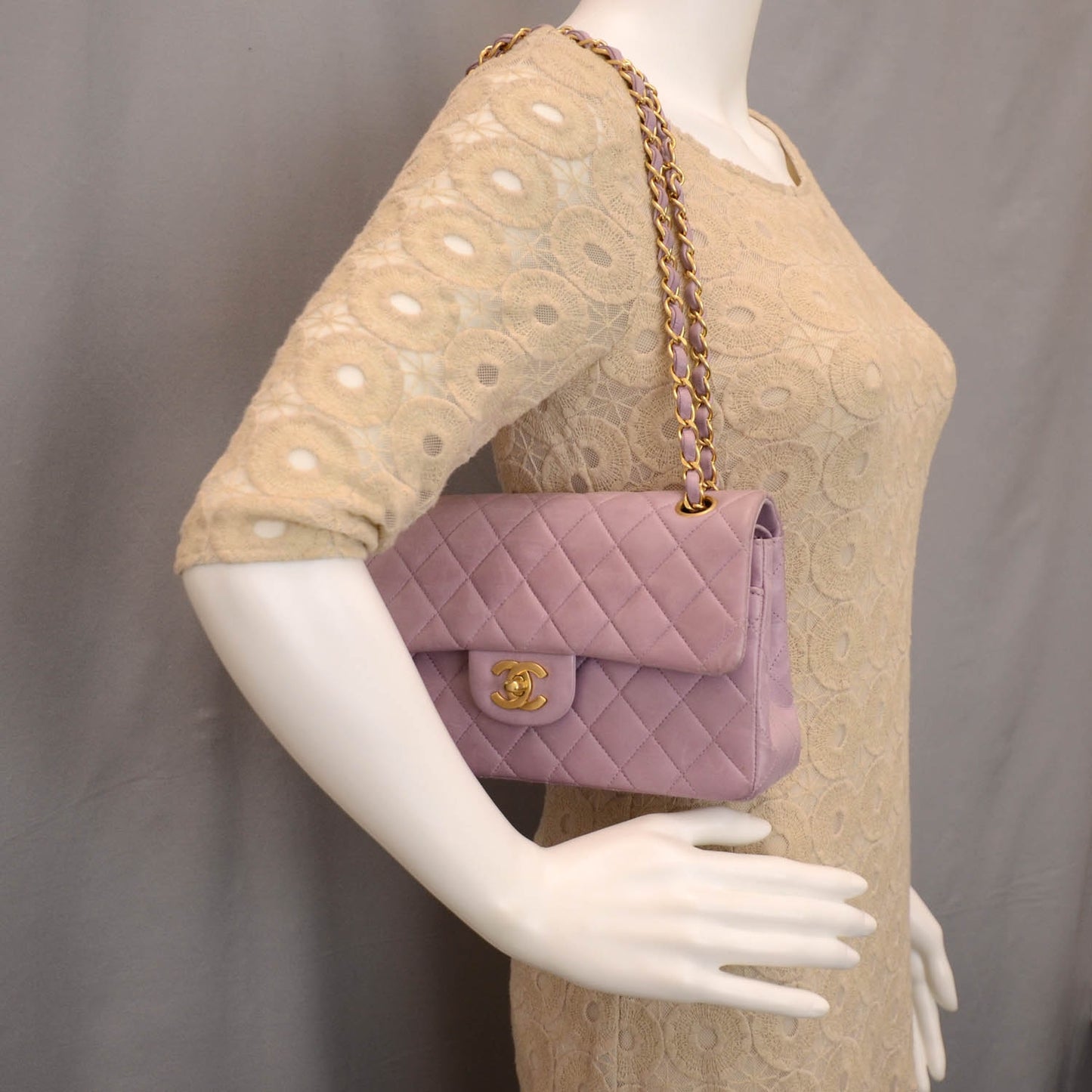 Lambskin Quilted Small Double Flap Lilac