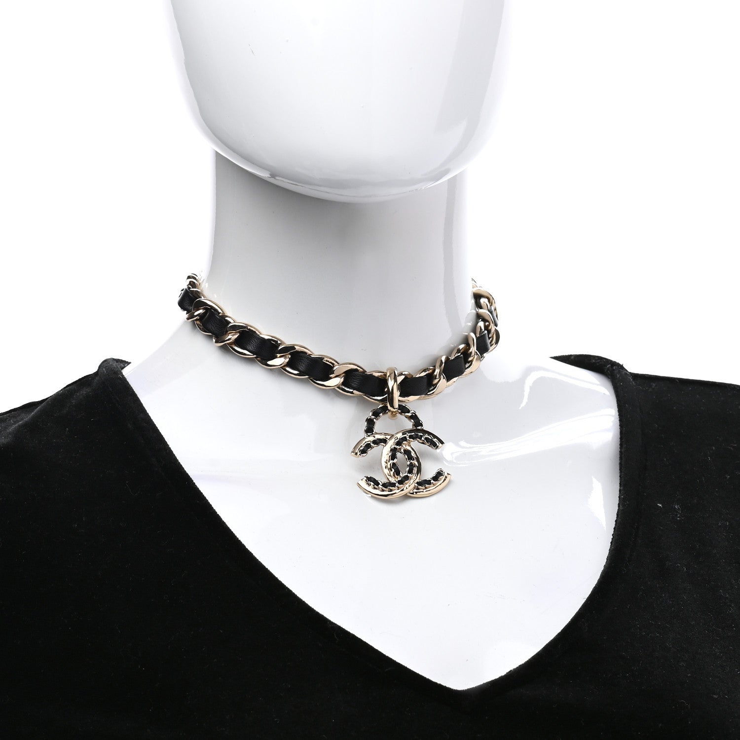 Chanel Metal Lambskin Chain CC Choker Necklace Black Gold 2 of 5