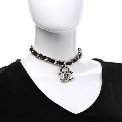 Chanel Metal Lambskin Chain CC Choker Necklace Black Gold 2 of 5