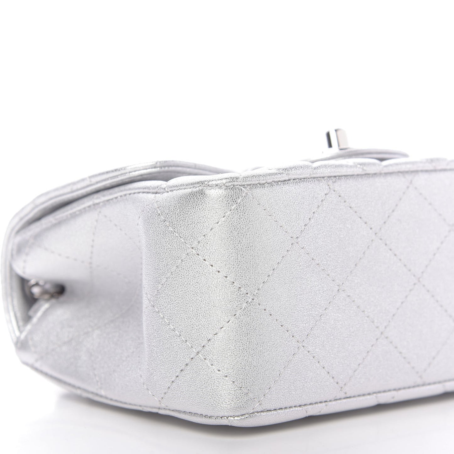 Metallic Lambskin Quilted Mini Square Flap Silver