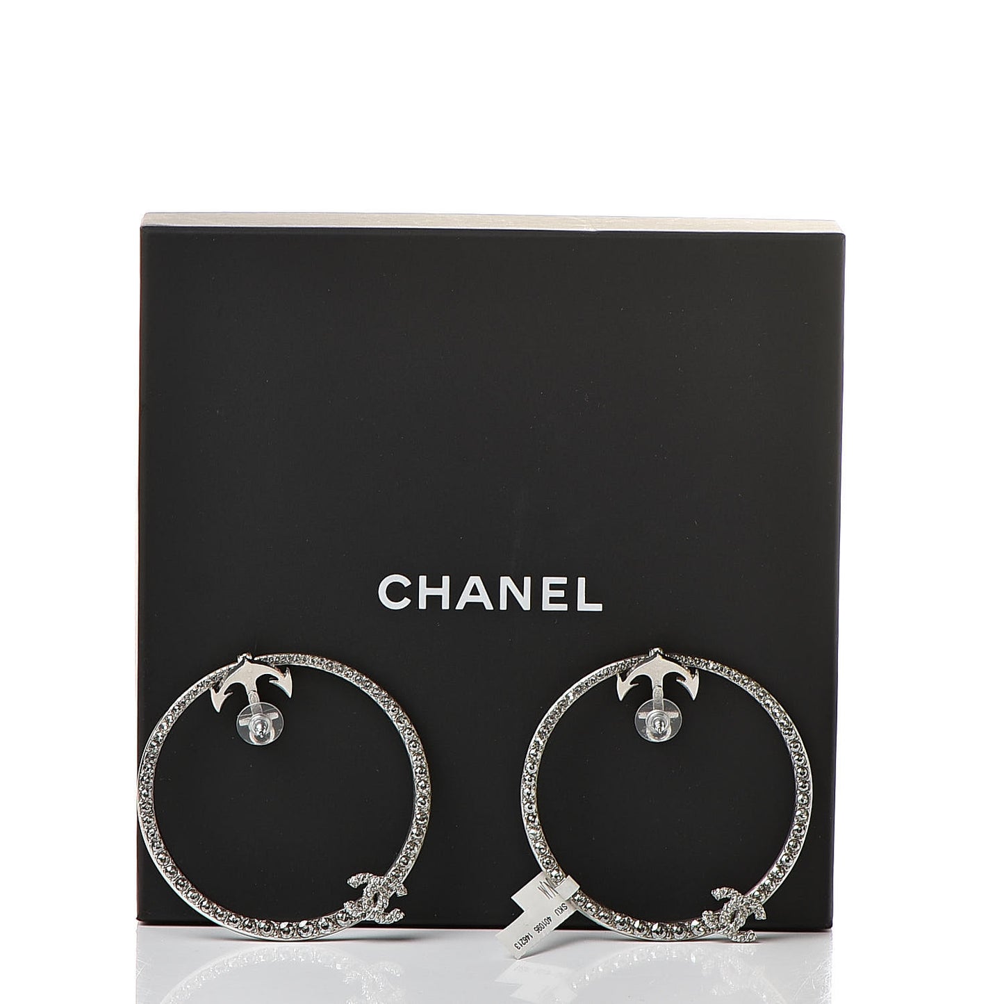 Crystal Anchor CC Hoop Earrings Silver