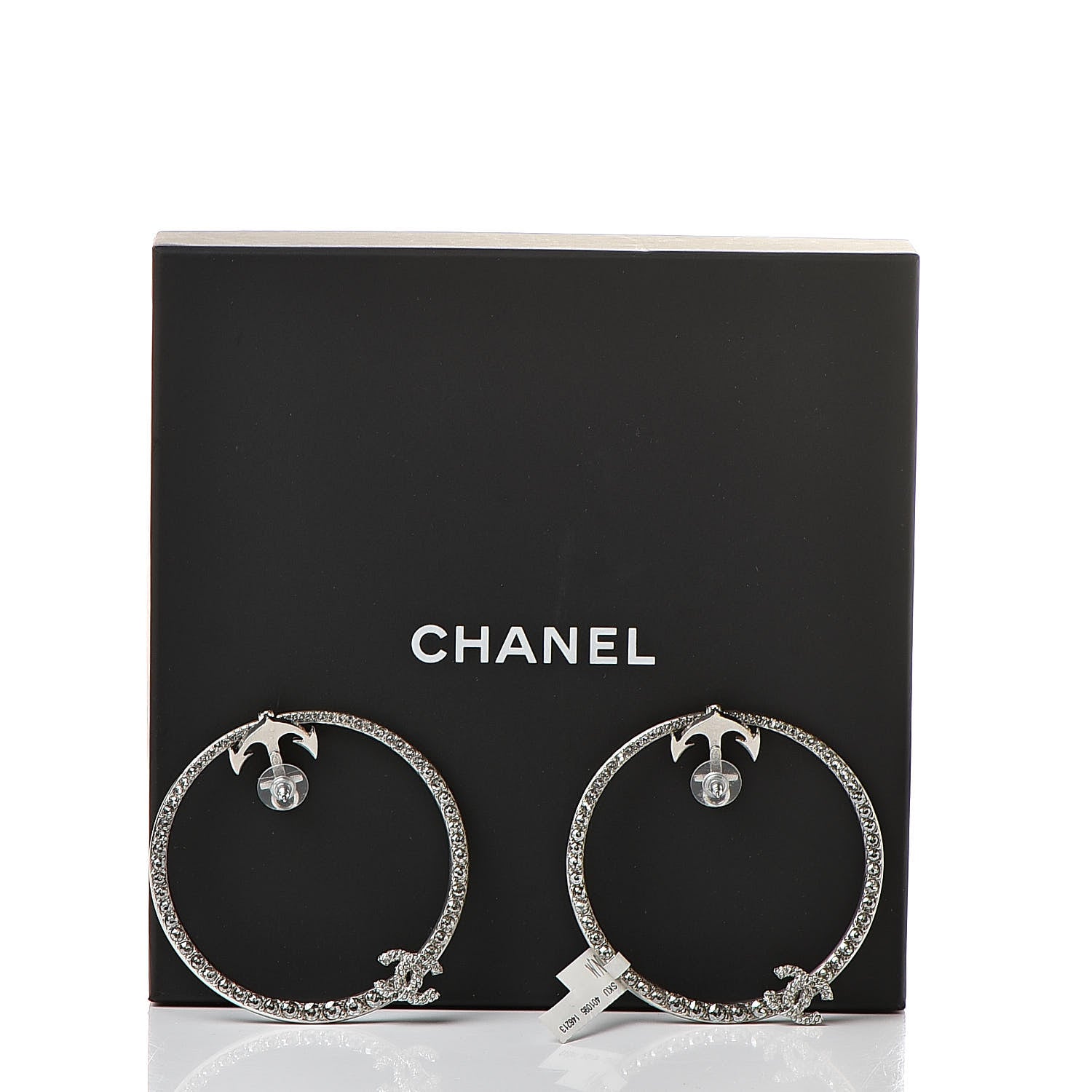 Chanel Crystal Anchor CC Hoop Earrings Silver 5 of 5