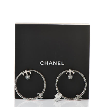 Chanel Crystal Anchor CC Hoop Earrings Silver 5 of 5