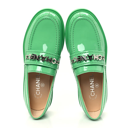 Chanel Patent Calfskin Logo Loafers 37 Green 2 of 10