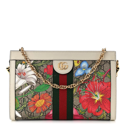 Gucci GG Supreme Monogram Flora Web Small Ophidia Chain Shoulder Bag White 1 of 12