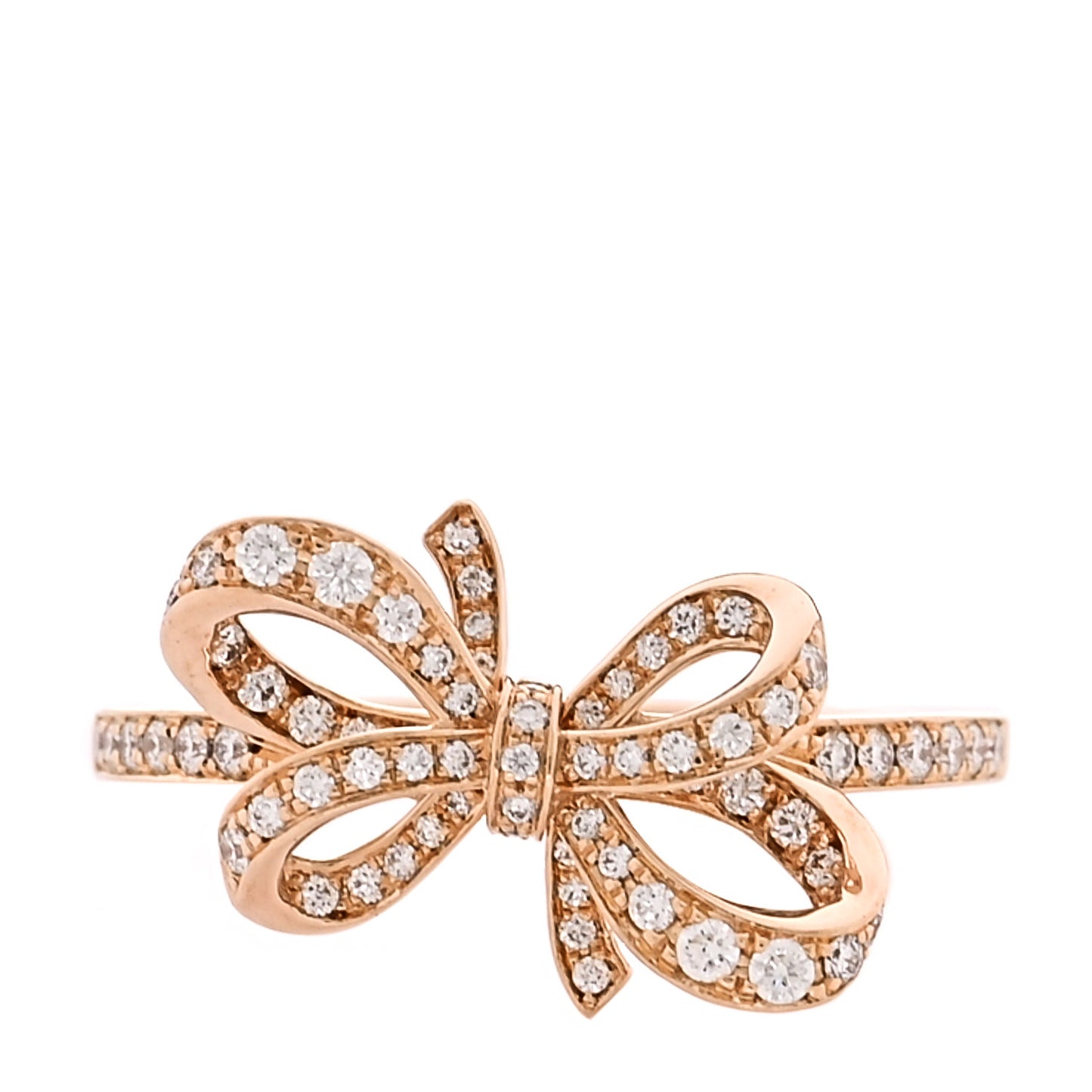 18K Rose Gold Diamond Double Bow Ring 53 6.5