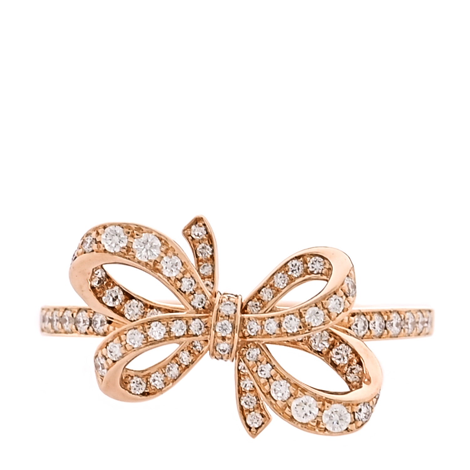 Tiffany 18K Rose Gold Diamond Double Bow Ring 53 6.5 1 of 4