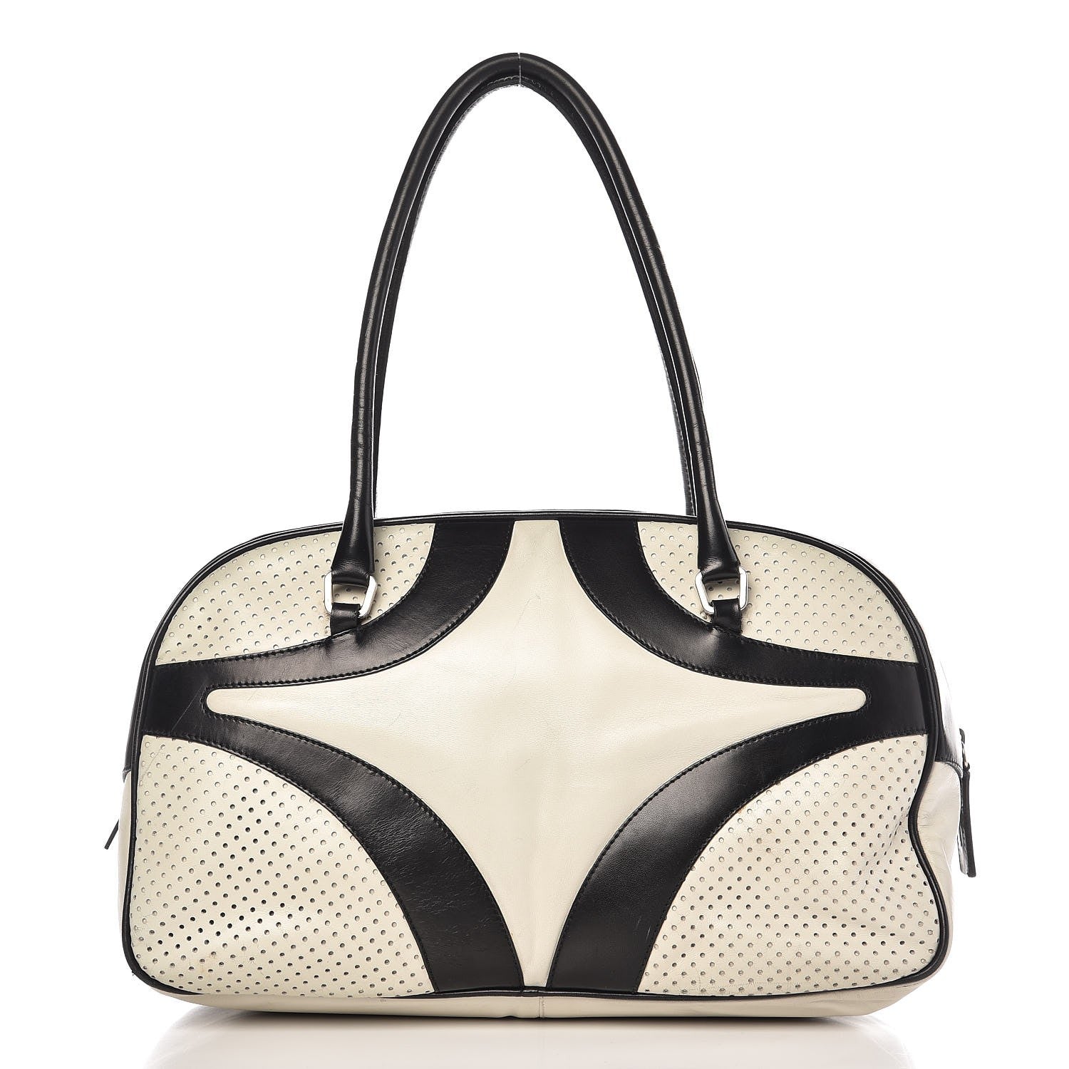 Prada Vitello Drive Perforated Bowling Bag Gesso Black 1 of 15