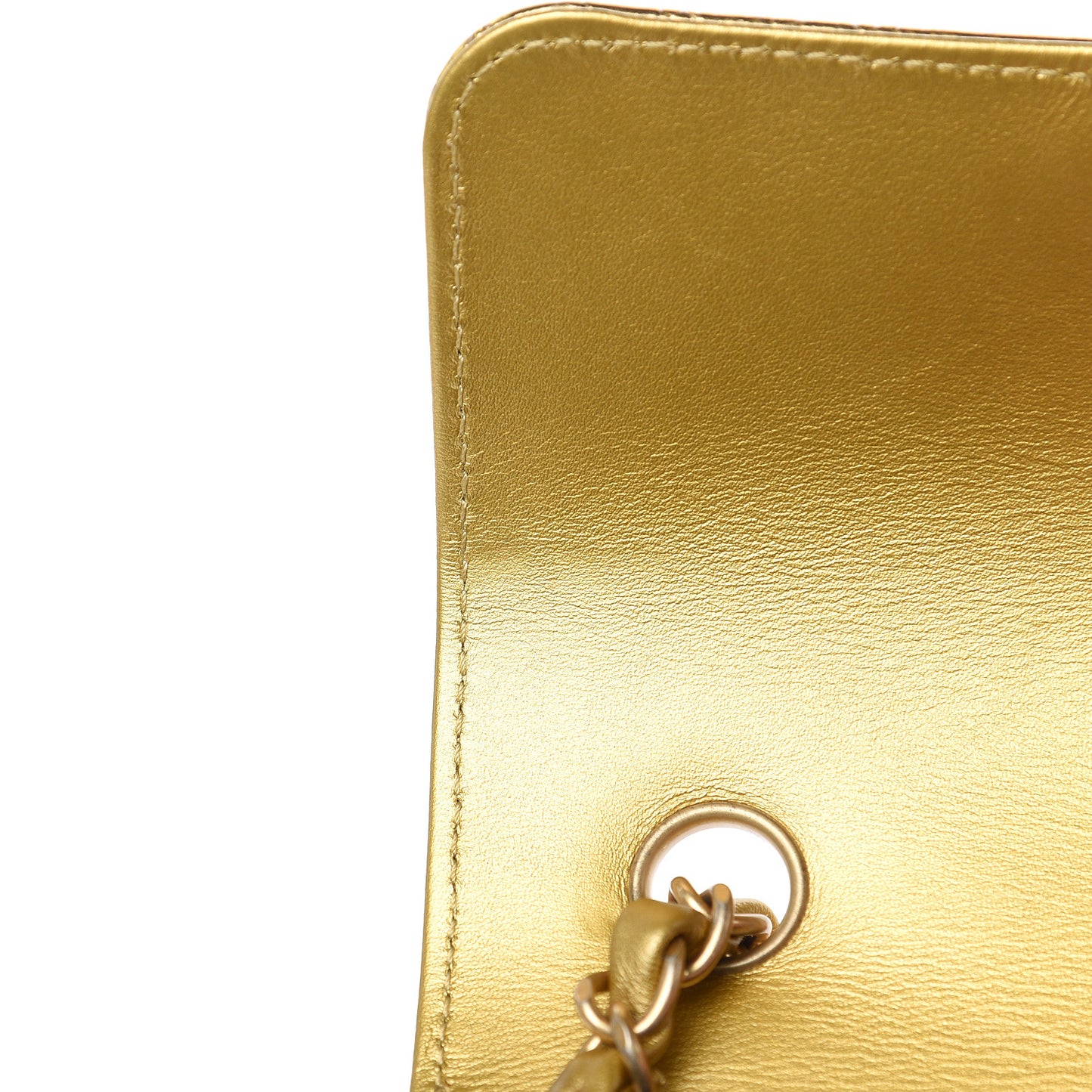 Metallic Calfskin Crocodile Embossed Cocodile Rectangular Mini Flap Gold