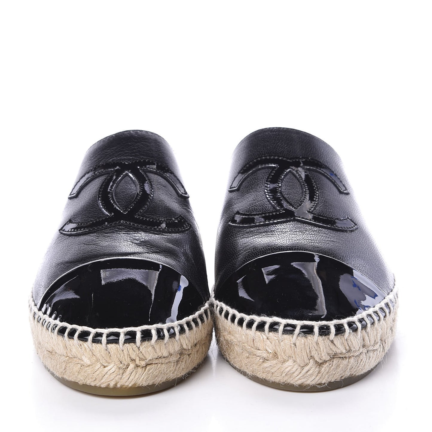 Goatskin Patent CC Espadrille Mules 37 Black