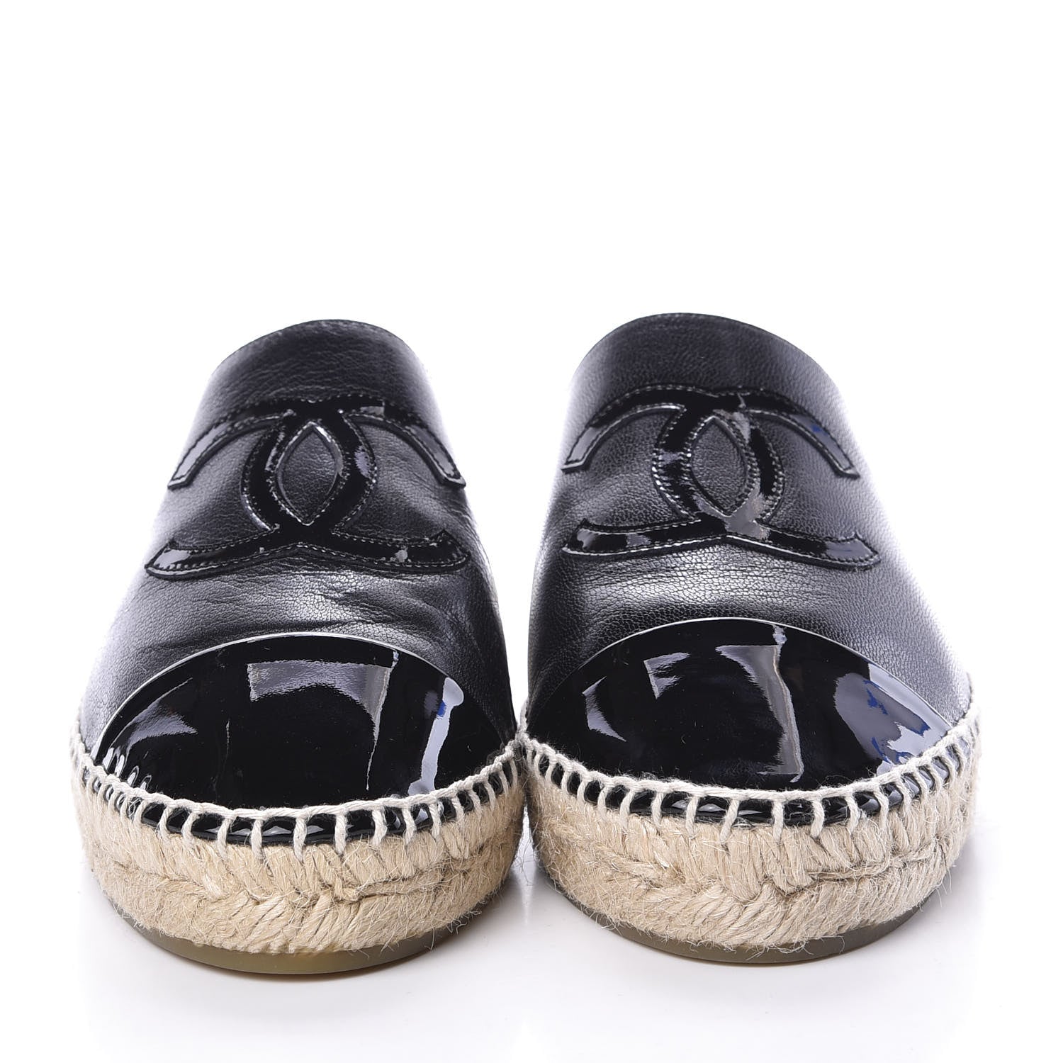 Chanel Goatskin Patent CC Espadrille Mules 37 Black 3 of 9