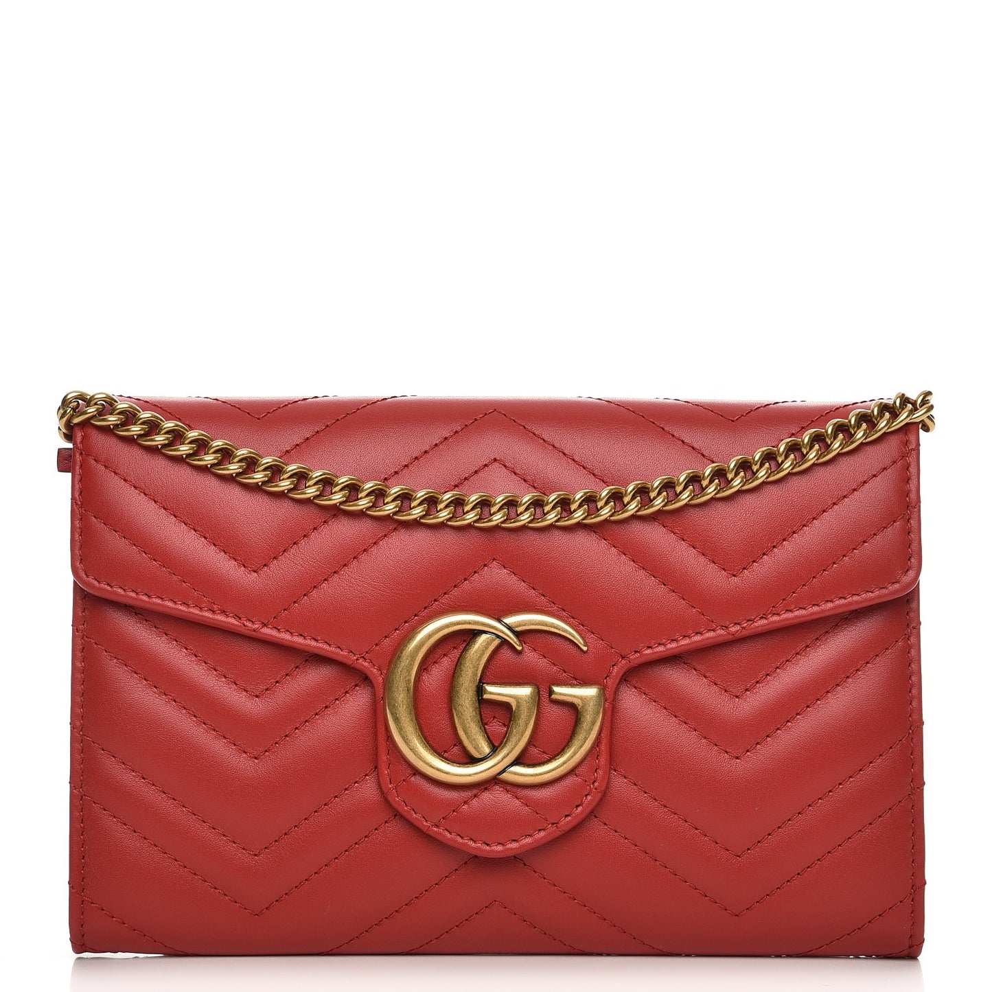 Calfskin Matelasse Mini GG Marmont Chain Wallet Hibiscus Red