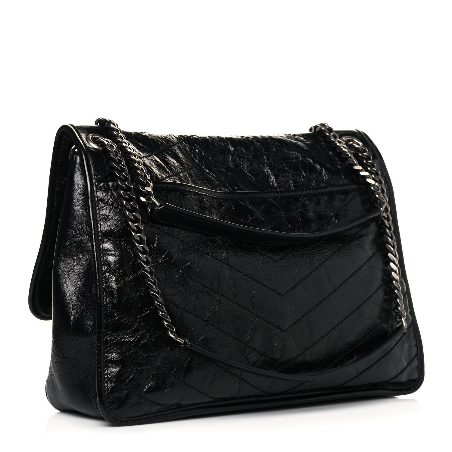 Saint Laurent Crinkled Calfskin Matelasse Monogram Large Niki Chain Satchel Black 3 of 12