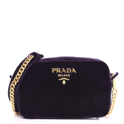 Prada Velluto Zip Top Chain Shoulder Bag Prugna 1 of 7