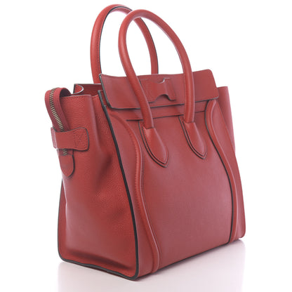 Celine Drummed Calfskin Mini Luggage Coquelicot 3 of 9