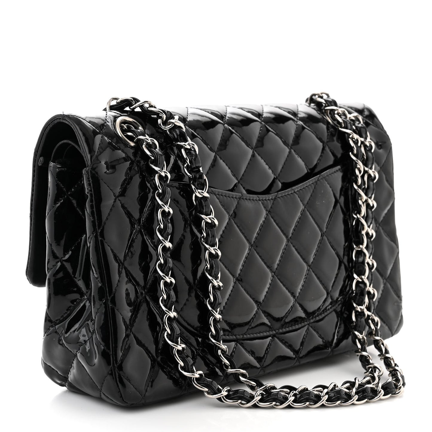 Patent Quilted Medium Double Flap Black