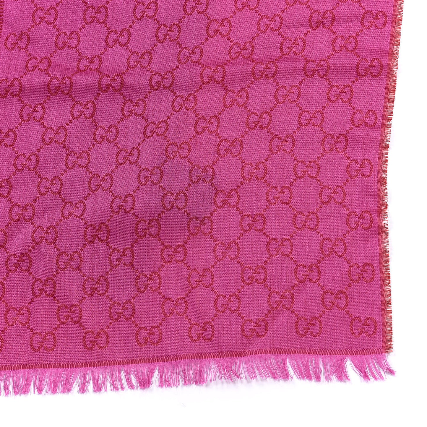 Wool Silk GG Monogram GGWeblong Fringe Scarf Shawl Red Pink
