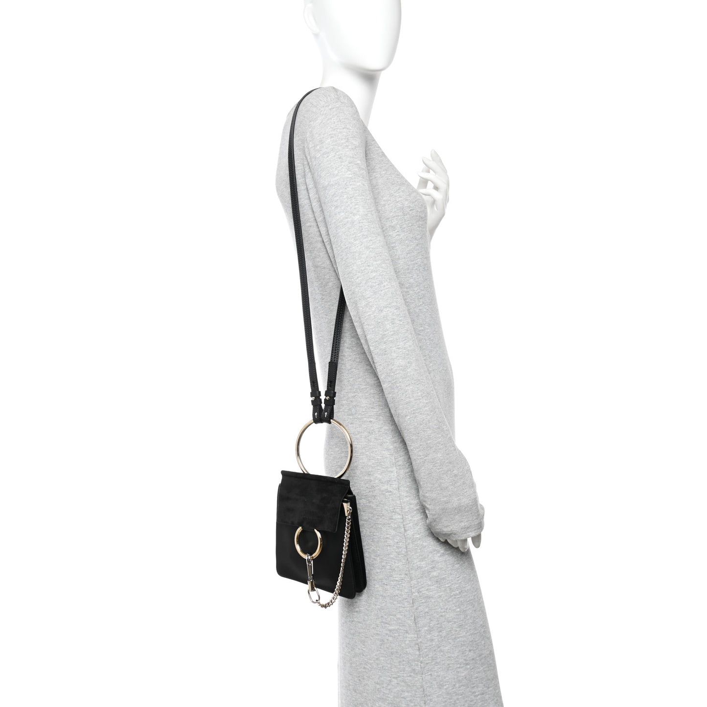 Suede Calfskin Mini Faye Bracelet Bag Black