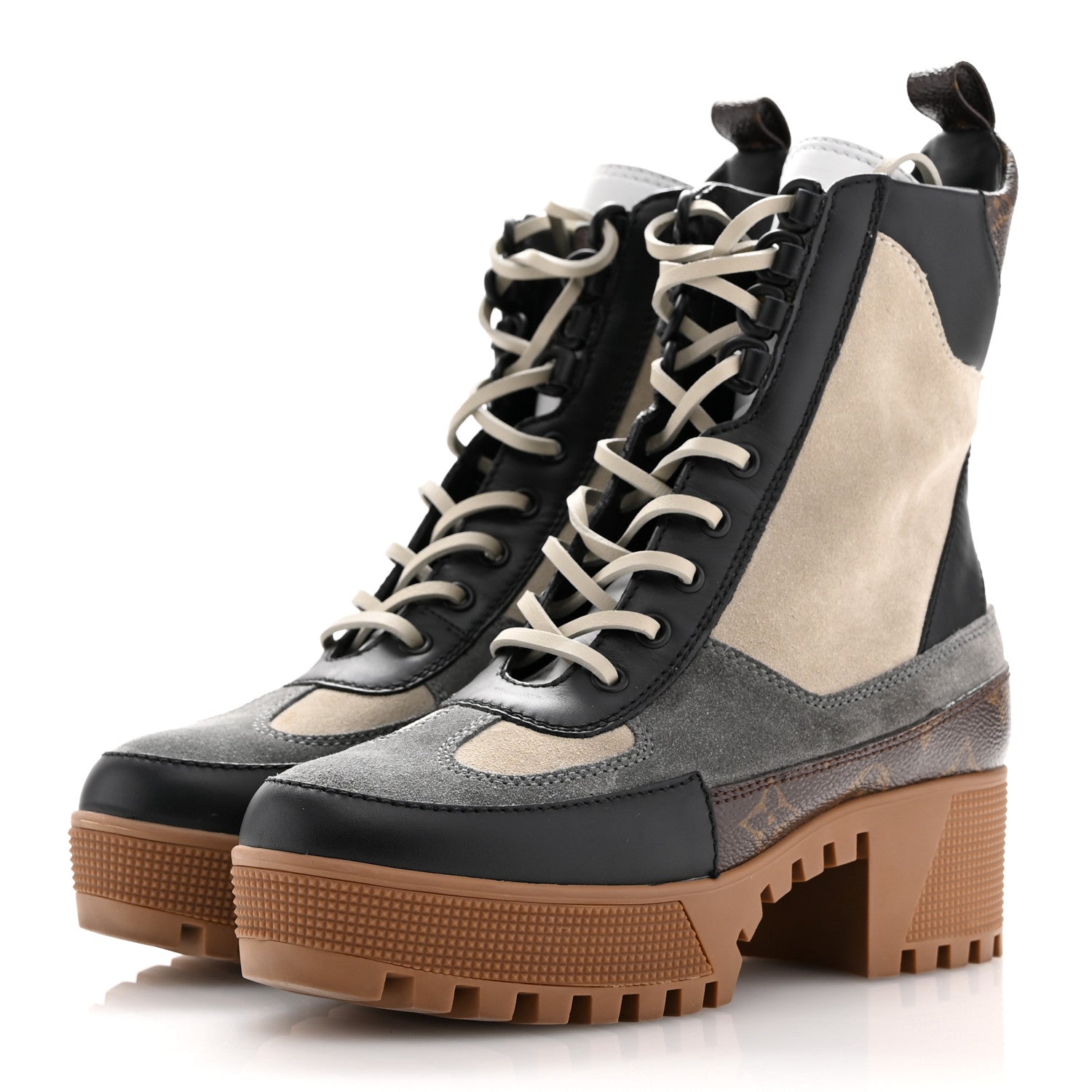 Louis Vuitton Suede Calfskin Monogram Laureate Platform Desert Boots 37 Grey 4 of 11
